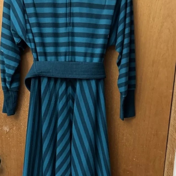 VTG Women 10 Dress California Girl Teal Stripe Rockabilly Retro 80’S Cottagecore - Picture 2 of 5
